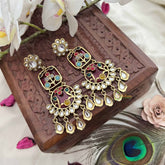Vriksham Kavya Handpainted Kundan Multicolor Meenakari With Pear Drop Charms Earrings-G20158